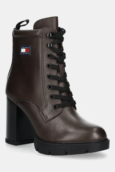 Tommy Jeans cizme de piele TJW HEEL LACE UP BOOT