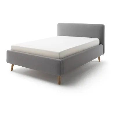 Pat matrimonial gri tapițat cu spațiu de depozitare cu somieră 140x200 cm Mattis – Meise Möbel
