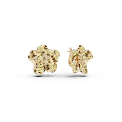 Cercei floare din aur galben cu diamante multicolore de 5.3ct