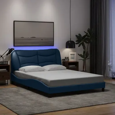 vidaXL Cadru de pat cu LED fără saltea Hvar Albastru 140x190 cm Material