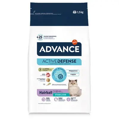 Hrana uscata pentru pisici Advance Hairball Sterilised cu curcan orez 1,5 kg