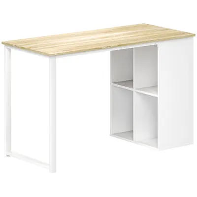 HOMCOM Birou pentru Computer cu 4 Rafturi Deschise și Picioare Antiderapante, 120x54x75 cm, Stejar | Aosom Romania