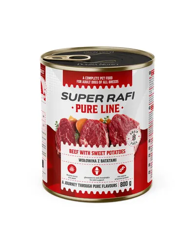 SUPER RAFI Pure Line cu vită și cartofi dulci 800 g hrană umedă pentru câini adulți