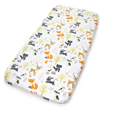 Cearceaf cu banda elastica pentru pat copii Kerstin Forest Friends, 100 bumbac, pentru saltea 120x60 cm