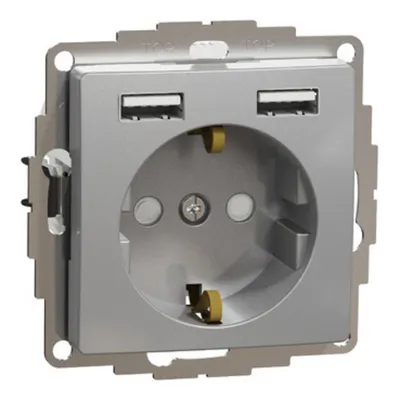 Sedna Design, Priza 2P+E+2 USB 2.4A, cu obturatoare, aluminiu