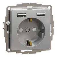 Sedna Design, Priza 2P+E+2 USB 2.4A, cu obturatoare, aluminiu