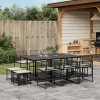Gossi set mobilier de exterior cu perne, 11 piese, negru, poliratan