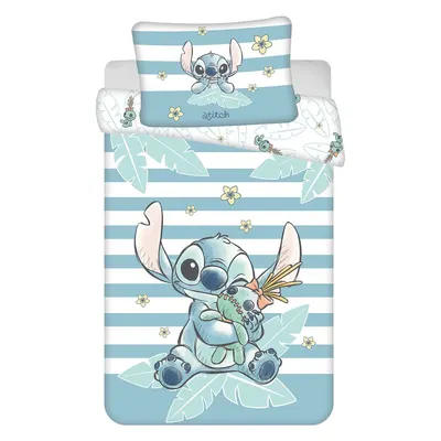 Lenjerie de pat pentru copii albastru-deschis din bumbac pentru pătuț 100x135 cm Lilo & Stitch "Tropical Hugs" – Jerry Fabrics