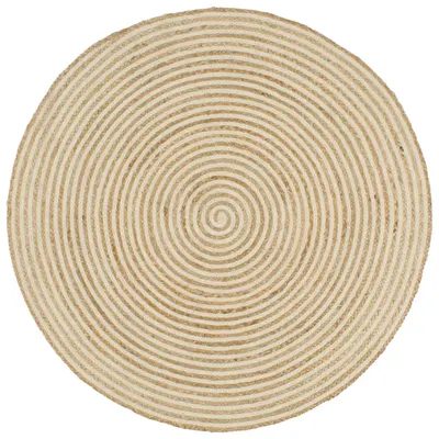 vidaXL Covor lucrat manual cu model spiralat, alb, 90 cm, iută