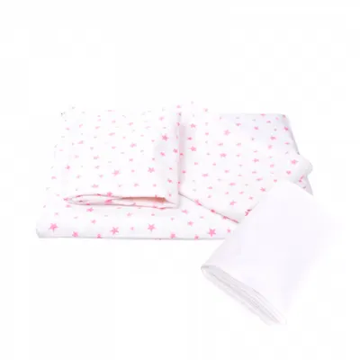 Lenjerie 3 piese model Stelute roz + Protectie impermeabila patut 120x60 cm