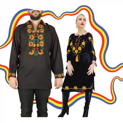 Set Cuplu Traditional 376 Camasa Traditionala si Rochie Traditionala