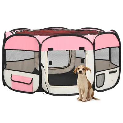 Gossi tarc de caini pliabil cu sac de transport, roz, 145x145x61 cm