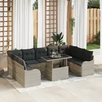 Set de canapea gradina Gossi 10 piese cu perne gri deschis din ratan poly, canapea gradina Gossi 2 locuri cu perne gri deschis din ratan poly