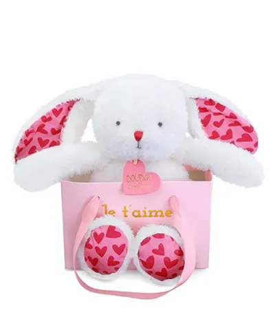 Jucarie de plus in punga cadou, Doudou, Iepuras, Te iubesc, 25 cm