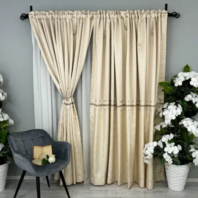 Set 2 Draperii Lines, Satinata, Texturata, Crem, 140cm latime x 260cm inaltime, cu tiv lat pt bara