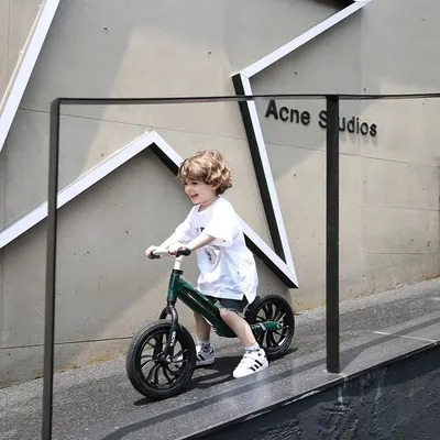 Bicicleta copii fara pedale Balance bike Qplay Racer Verde de la 3 ani pana la 30 kg, cadru usor de magneziu, reglabil, sa comoda, acoperita cu piele ecologica, roti de cauciuc gonflabil