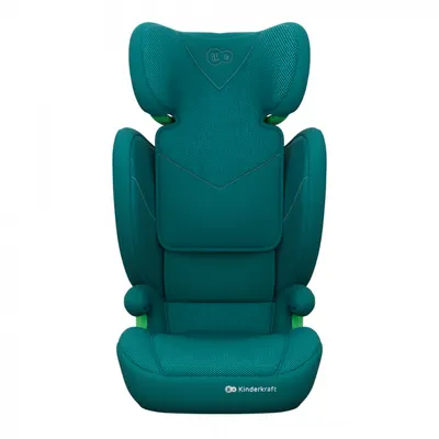 Scaun auto KinderKraft Junior Fix 2 Plus Green 100x150 cm, cu isofix, protectie SPS, tetiera reglabila, husa Air Flow