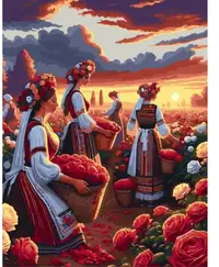 Pictură pe numere MagicArt - Cules de trandafiri la răsărit (drepturi de autor), 40 x 50 cm