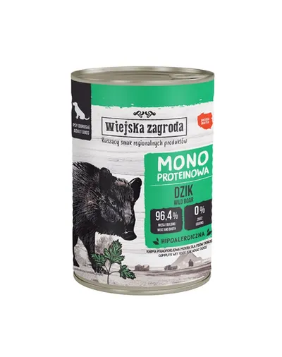 WIEJSKA ZAGRODA Hrana umedă monoproteică cu mistreț pentru câini 400 g