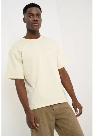Tricou din bumbac cu imprimeu pe partea din spate - Bej deschis