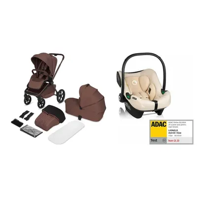 Carucior 3 in 1, Lionelo, Freya, Cu scoica ADAC, Landou si salteluta ventilate, Pliabil, Reglare spatar- 3 pozitii, Suport de picioare- 4 pozitii, Maner- 3 pozitii, Sustine 22 kg, Cu accesorii, 0 luni+, Maro/bej