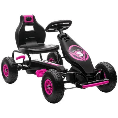 HOMCOM Kart cu pedale pentru copii, manuală, de 5-12 ani, roz negru