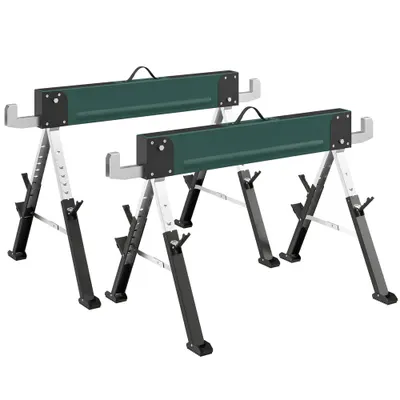 HOMCOM set de 2 cavalete pliabile din metal, sarcină max 1160 kg, înălțime reglabilă 64-81cm, mâner de transport, verde | Aosom Romania