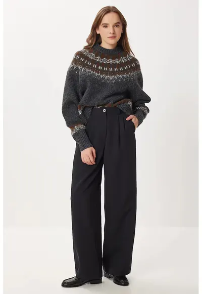 Pantaloni dama Happiness Istanbul - talie inalta - plisat - negru - poliester