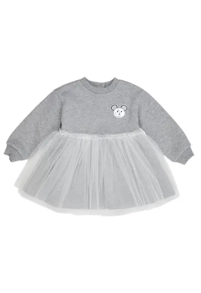 Rochie cu maneca lunga si iepuras - cu tull - - Little Ballerina - Gri Melanje - pentru fetite - Gri