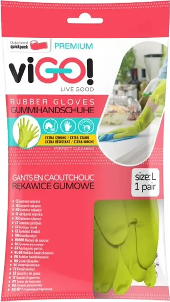 Mănuși de uz casnic viGO! - Premium, 1 pereche, mărimea L, verde