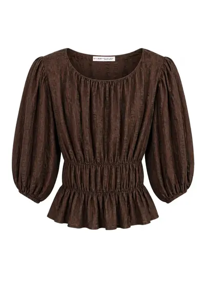 Bluza dama - peplum - maneca trei sferturi - maro cafea - lyocell - viscoza - poliester