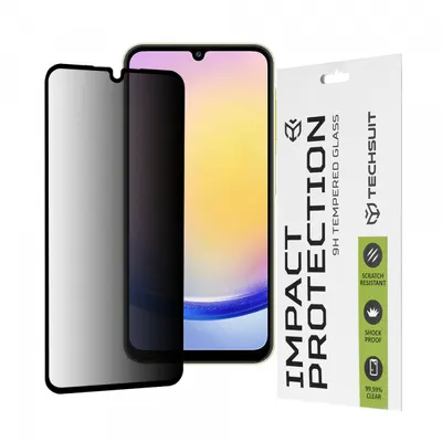 Folie de protectie Ecran Privacy Techsuit pentru Samsung Galaxy A25 A256, Sticla Securizata, Full Glue, 111D