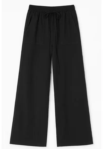 Pantaloni dama - cu talie elastica - croiala dreapta - negru - textil
