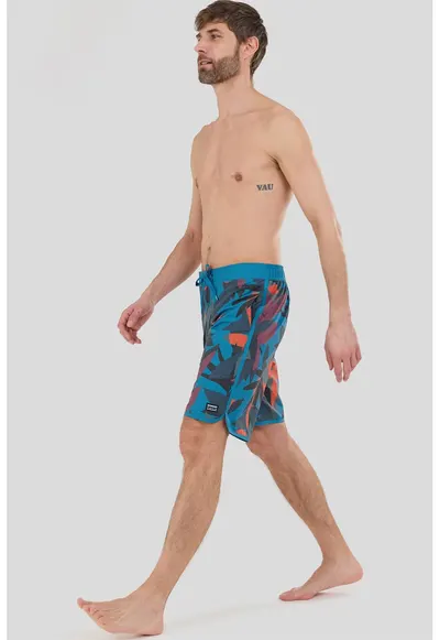 Pantaloni scurti de baie cu model tropical - Portocaliu/Albastru inchis