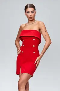 Rochie rosie scurta cu volan la bust