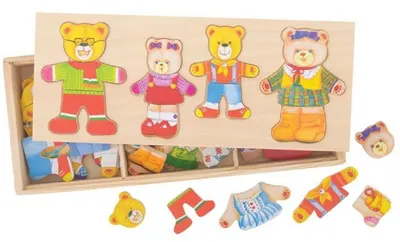 Puzzle din lemn Bigjigs - Familie de ursi, de imbracat