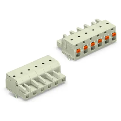 1-conductor female plug; 100% protected against mismating; push-button; Snap-in mounting feet; 2.5 mm²; Pin spacing 7.5 mm; 10-pole; 2,50 mm²; light gray