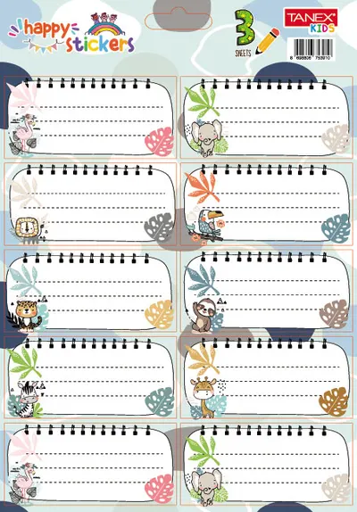 Etichete scolare autoadezive, 30buc/set, Tanex, Animale salbatice