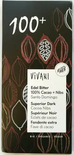 Ciocolata 100% cacao si bucati de ciocolata Bio, 100g, Vivani