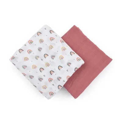 Set 2 scutece, Petite&Mars, Misty Rose Rainbow, Din muselina de bambus, Hipoalergenice, Dimensiuni mari 120 x 120 cm, Certificate Oeko Tex Standard 100, Multicolor