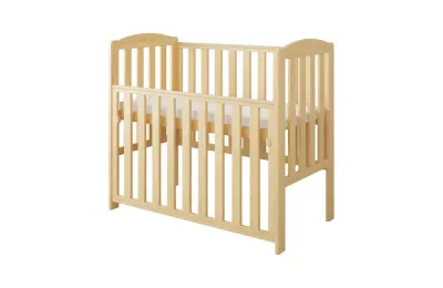 Patut din lemn Tobi natural 100 x 50 cm cu laterala culisanta, roti cu blocare si protectie silicon pentru dentitie