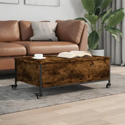 vidaXL Măsuță cafea cu roți stejar fumuriu 91x55x34 cm lemn prelucrat