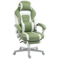 HOMCOM Scaun Gamer Reclinabil cu Înălțime Reglabilă Suport pentru Picioare Retractabil Suport Lombar și Tetieră Detașabilă Verde | Aosom Romania