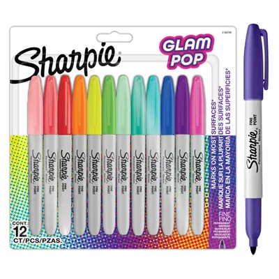 Marker permanent 0.9mm varf rotund, 12culori/set, Sharpie Glam Pop