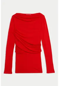 Bluza din amestec de matase si model drapat - Rosu vermillion
