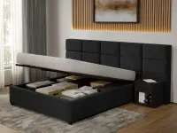 Pat Tapitat Cico de 190 rabatabil 287 x 114 C2 din piele/stofa Negru - Falcone 14 180x190