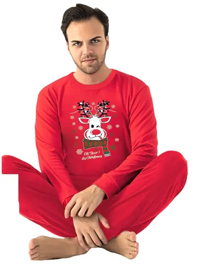 Pijama groasa Oh Deeer cu imprimeu de Craciun