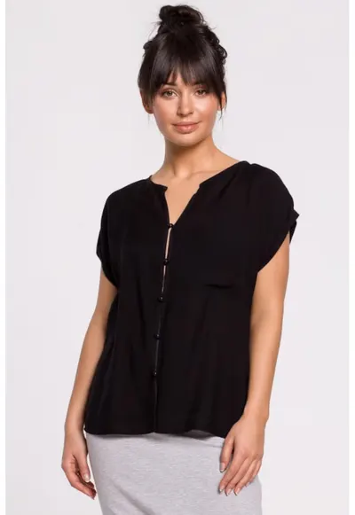 Bluza cu maneci scurte - cu nasturi - - Negru