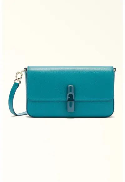 Geanta crossbody din piele cu clapa Iride - Turcoaz/Albastru petrol