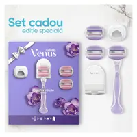 Aparat de ras Venus ComfortGlide Breeze: Maner + 3 rezerve, Capac de protectie, Suport pentru dus